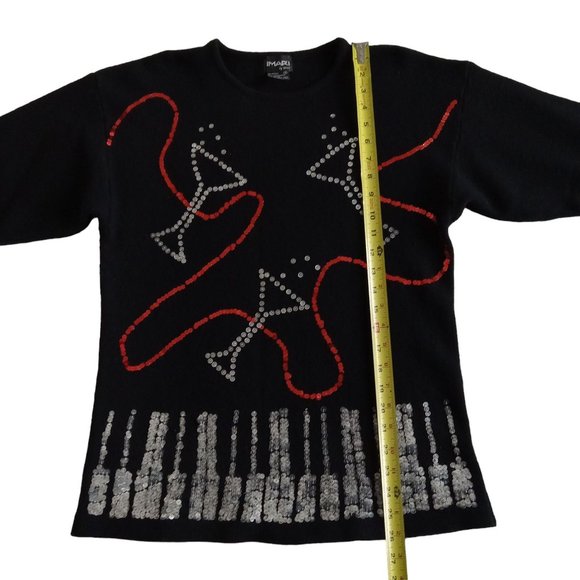 Lambs Wool IMARI Festive Piano and Martinis Sequin Sweater Womens Size Small - Picture 7 of 9